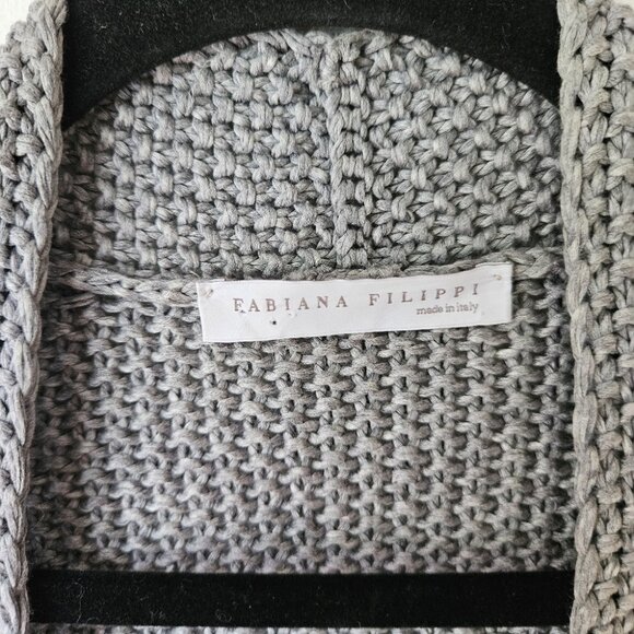 Fabiana Filippi Textured Knit Cardigan Women's Sz L Grey Cotton Designer Italy - Picture 5 of 9